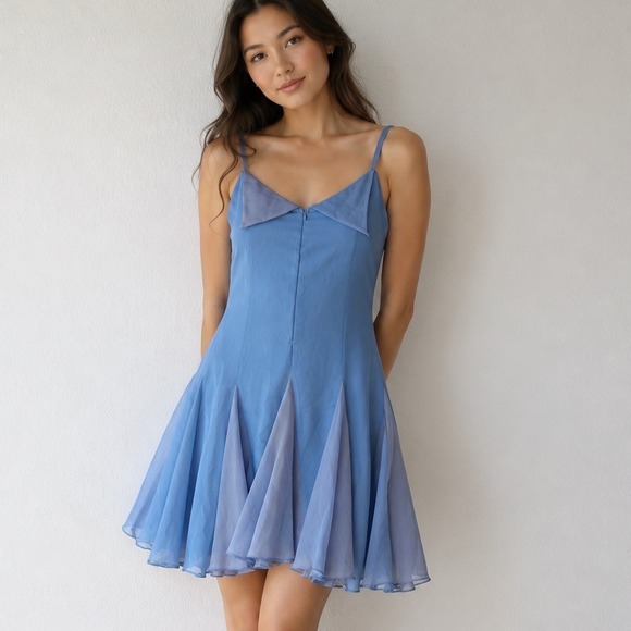 Ow Collection Dresses & Skirts - OW Collection Blue Colorblock Chiffon Mini Dress NWT Fairycore Coquette Flawed
